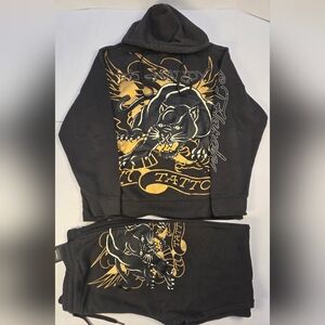 Ed Hardy Black and Gold Suit